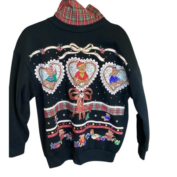 Festive Black Sweater With Tartan Cowl Neck